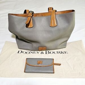 Dooney & Bourke Gray and Tan Leather Tote Bag With Matching Wallet